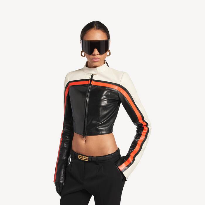 Women's Bodies Fitted Biker Jacket in Black - Women | Balenciaga Australia EN - Image 1