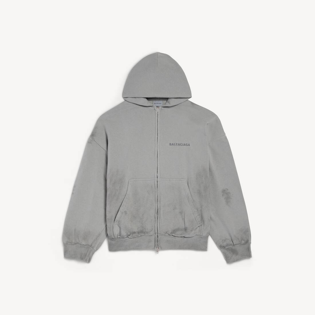 BALENCIAGA BACK REGULAR FIT ZIP-UP HOODIE – Grey