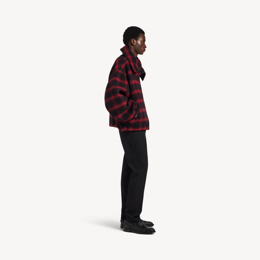 Men's High Collar Half Zip Outerwear in Black/red | Balenciaga Australia EN - Image 3