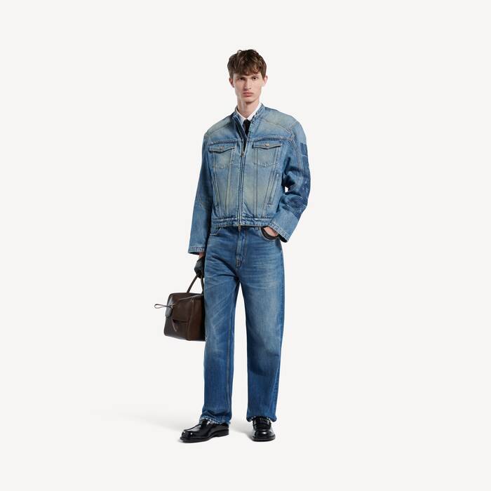Men's Squeeze Denim Motorcycle Jacket in Dark Blue - Men | Balenciaga Canada EN - Image 3