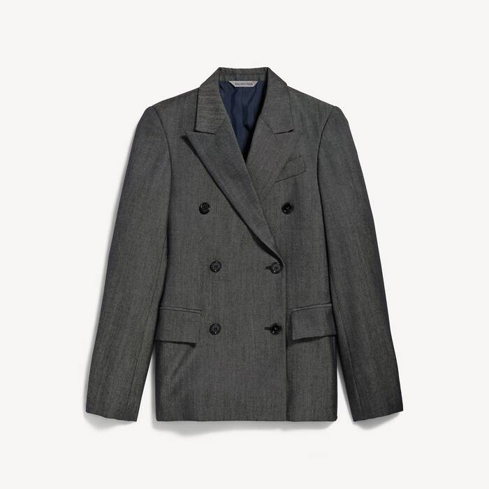 Women's Double-breasted Tailored Jacket in Dark Navy - Women | Balenciaga Denmark EN - Image 2