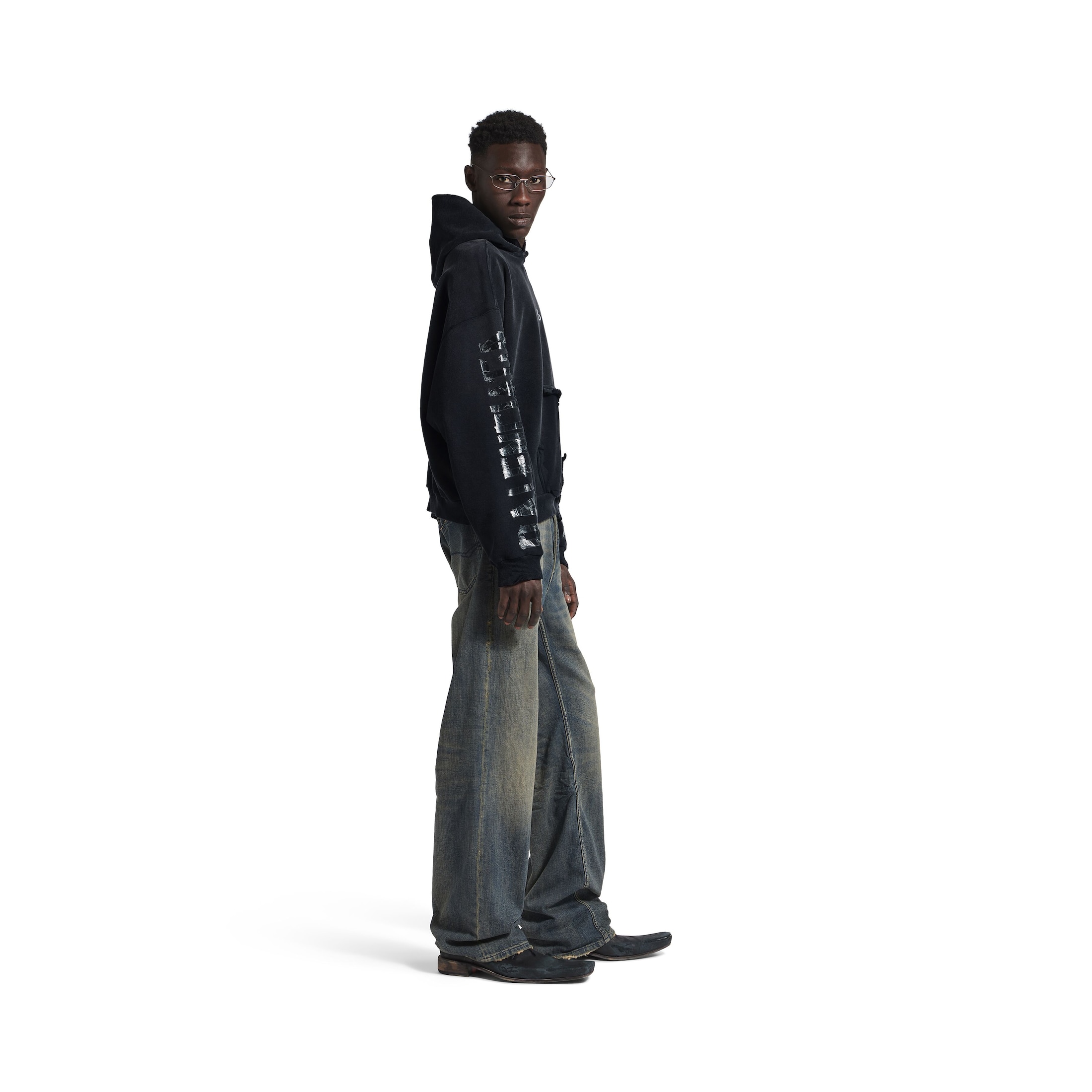 transparent tape ripped pocket hoodie