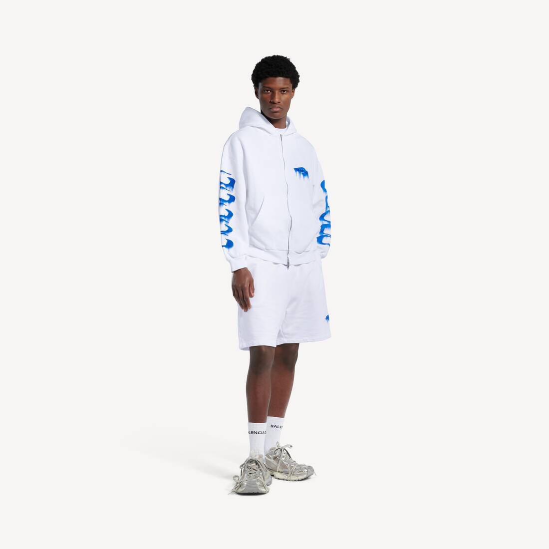 Men's Wet Brush Regular Fit Zip-up Hoodie  in White | Balenciaga Brazil EN - Image 3