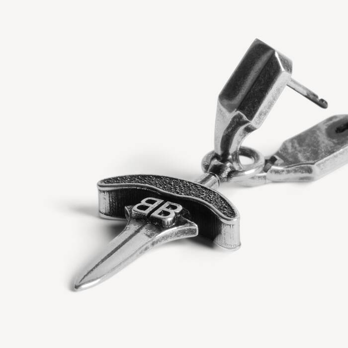 Men's Goth Drop Earrings in Antique Silver - Men | Balenciaga United States EN - Image 3