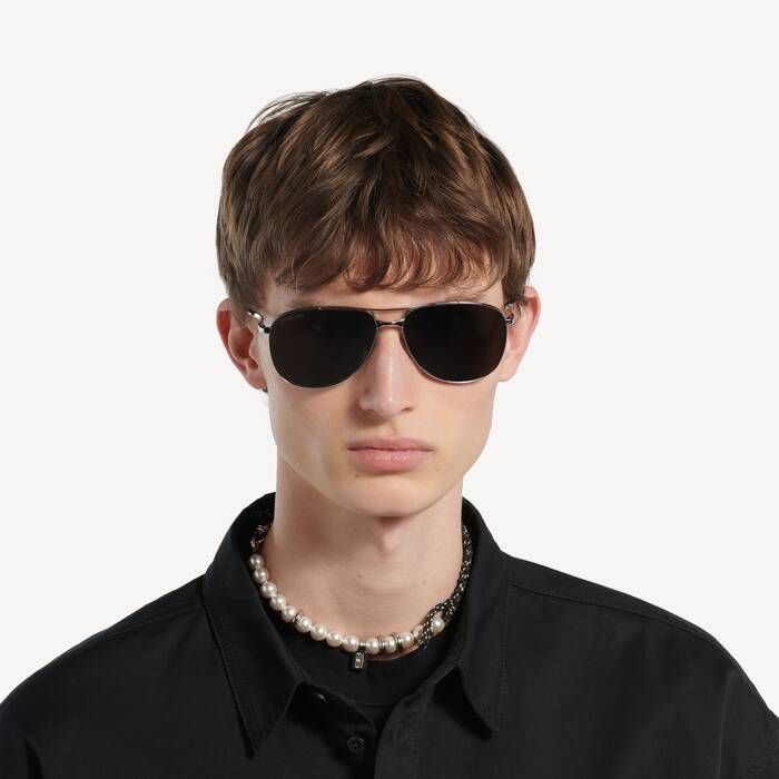 Men's Monday Pilot Sunglasses in Shiny Silver - Men | Balenciaga United States EN - Image 2