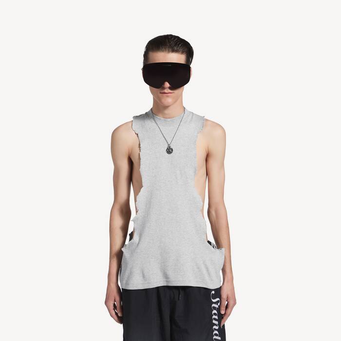 Men's Ripped Tank Top in Light Heather Grey - Men | Balenciaga Lithuania EN - Image 1