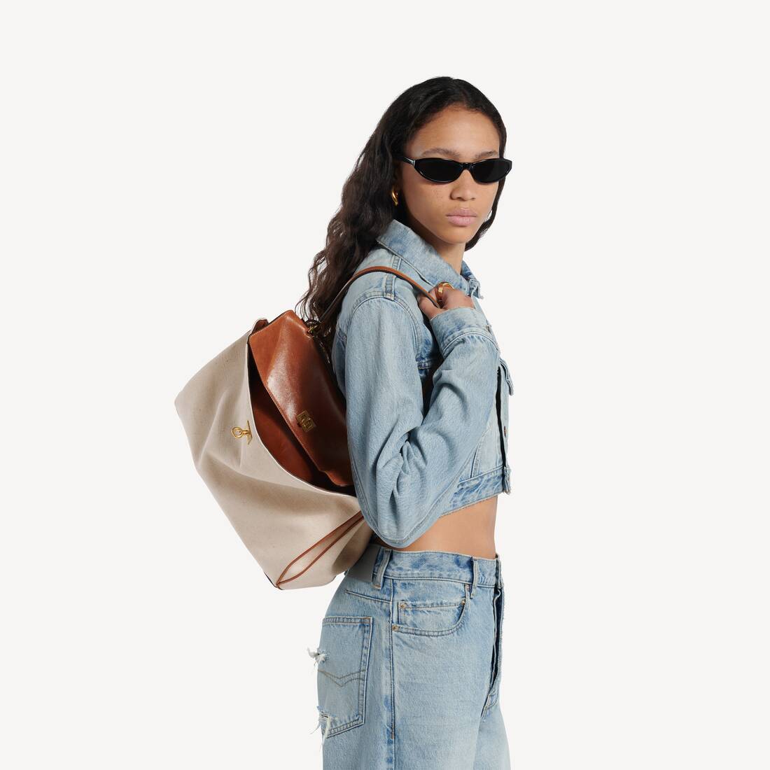 Sac &Agrave; Main Rodeo Moyen pour Femme en Beige/brun Clair Cowboy | Balenciaga Monaco FR - Image 8