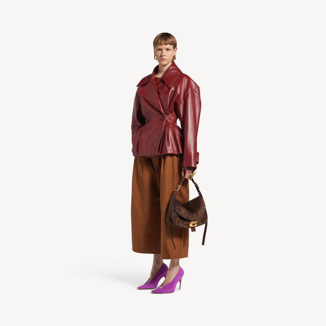 Women's Folded Short Trench in Burgundy | Balenciaga Poland EN - Image 2