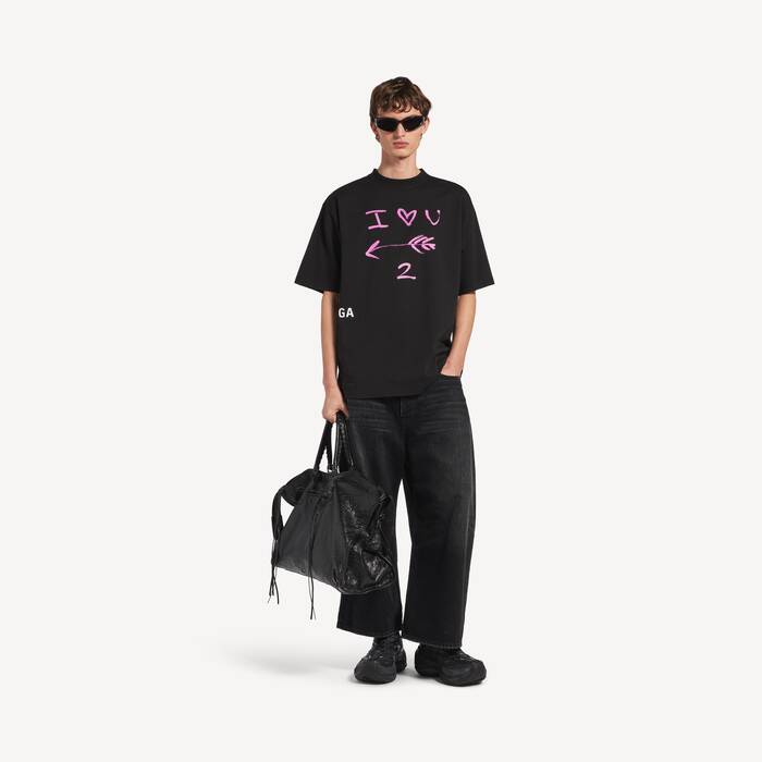 Men's I<3 U Medium Fit T-shirt in Black - Men | Balenciaga United States EN - Image 3
