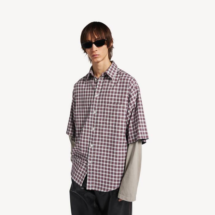 Chemise &Agrave; Manches Hybrides pour Homme en Rouge/bleu Marine - Homme | Balenciaga France FR - Image 1
