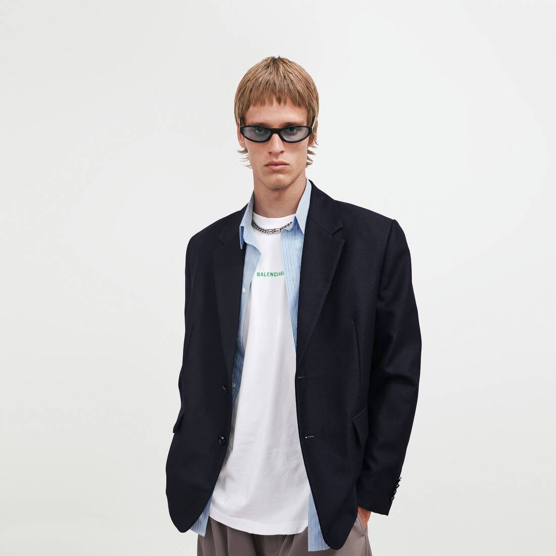Men's Hybrid Shirt Jacket in Dark Navy | Balenciaga Macau SAR EN - Image 4