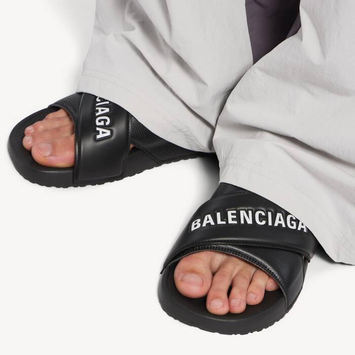 Sandalia Deslizante Sporty Pool para Hombre en Negro/blanco - Hombre | Balenciaga Espa&ntilde;a ES - Image 3