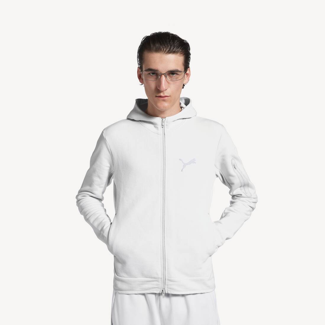 Balenciaga I Puma Hooded Fitted Tracksuit Jacket in White | Balenciaga Japan EN - Image 5