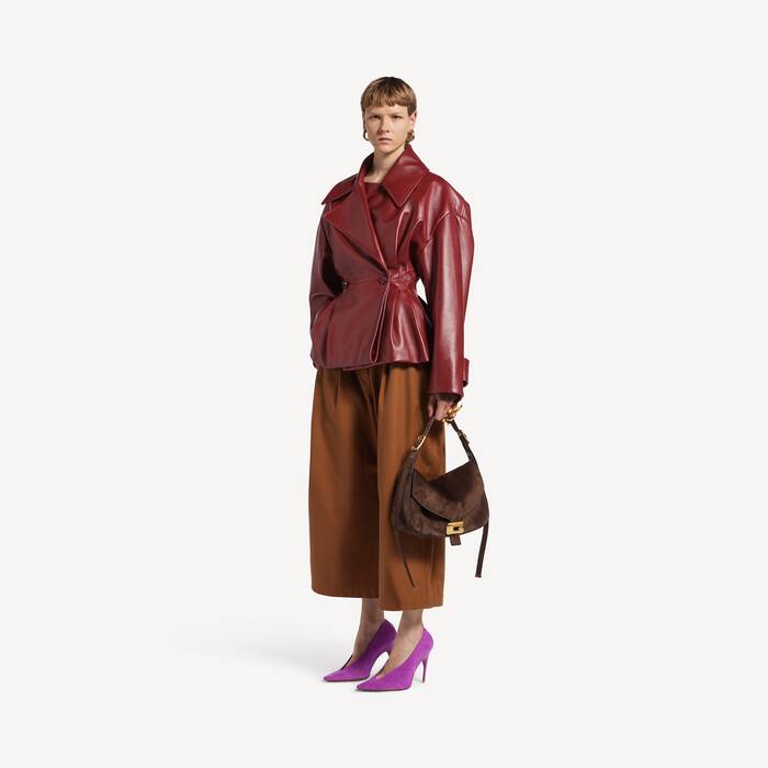Women's Folded Short Trench in Burgundy - Women | Balenciaga Poland EN - Image 3