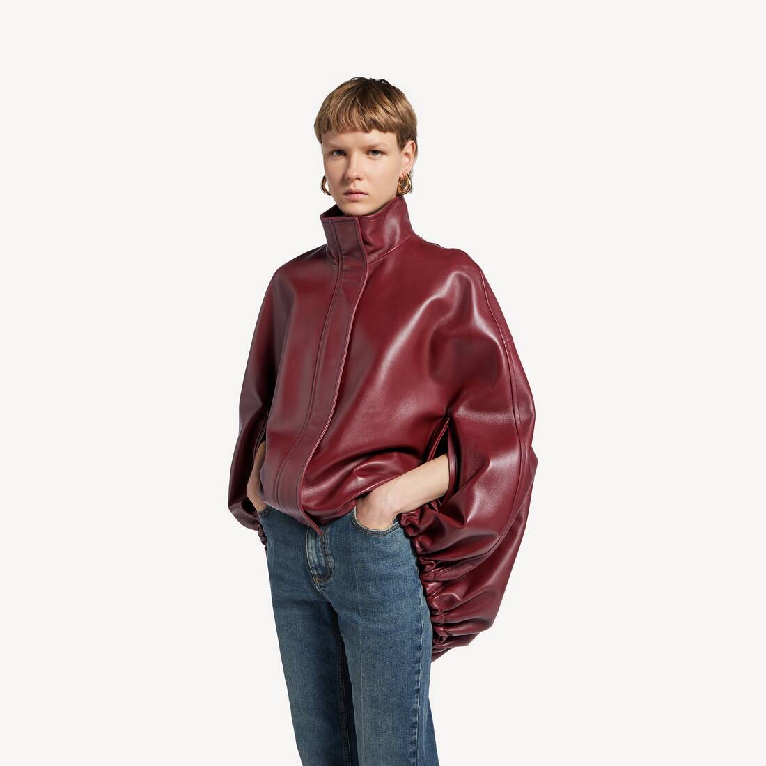Women's Short Cape in Burgundy | Balenciaga United Kingdom EN - Image 5