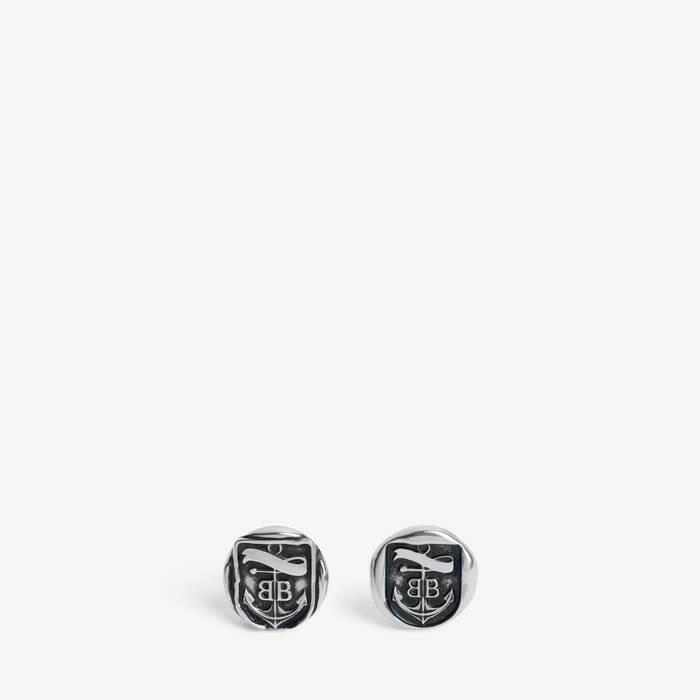 Pendientes De Bot&oacute;n Anchor Crest  para Hombre en Plateado Antiguo - Hombre | Balenciaga Espa&ntilde;a ES - Image 1