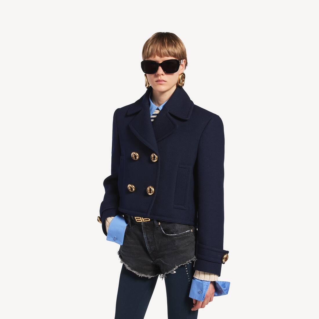 Women's Cropped Peacoat in Navy | Balenciaga Canada EN - Image 5