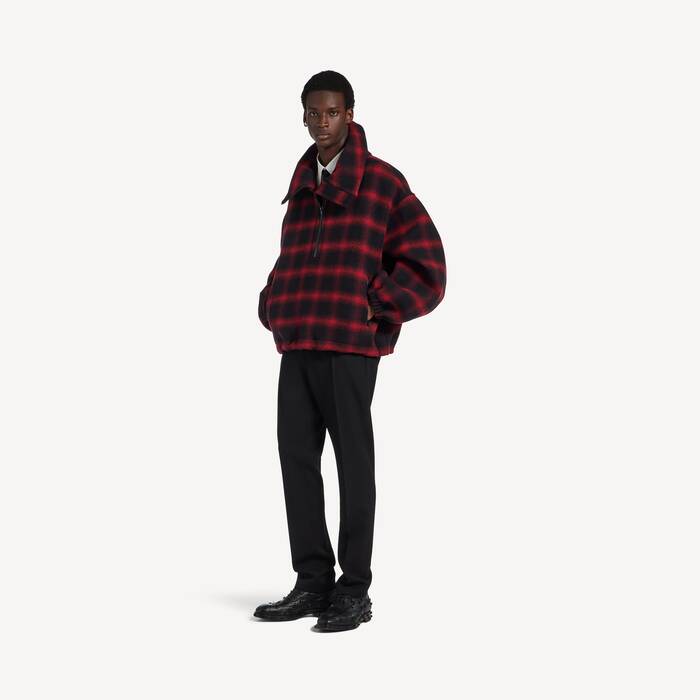 Men's High Collar Half Zip Outerwear in Black/red - Men | Balenciaga Australia EN - Image 3