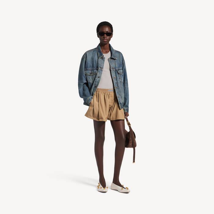 Women's A-line Boxer Shorts in Sand Beige - Women | Balenciaga Taiwan Region EN - Image 1