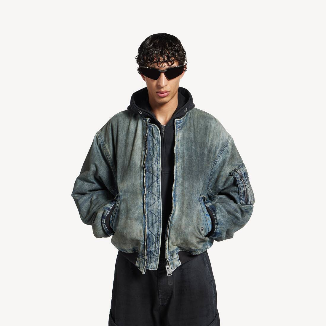 Men's Standard Bomber Jacket in Dirty Grey/light Blue | Balenciaga Singapore EN - Image 5