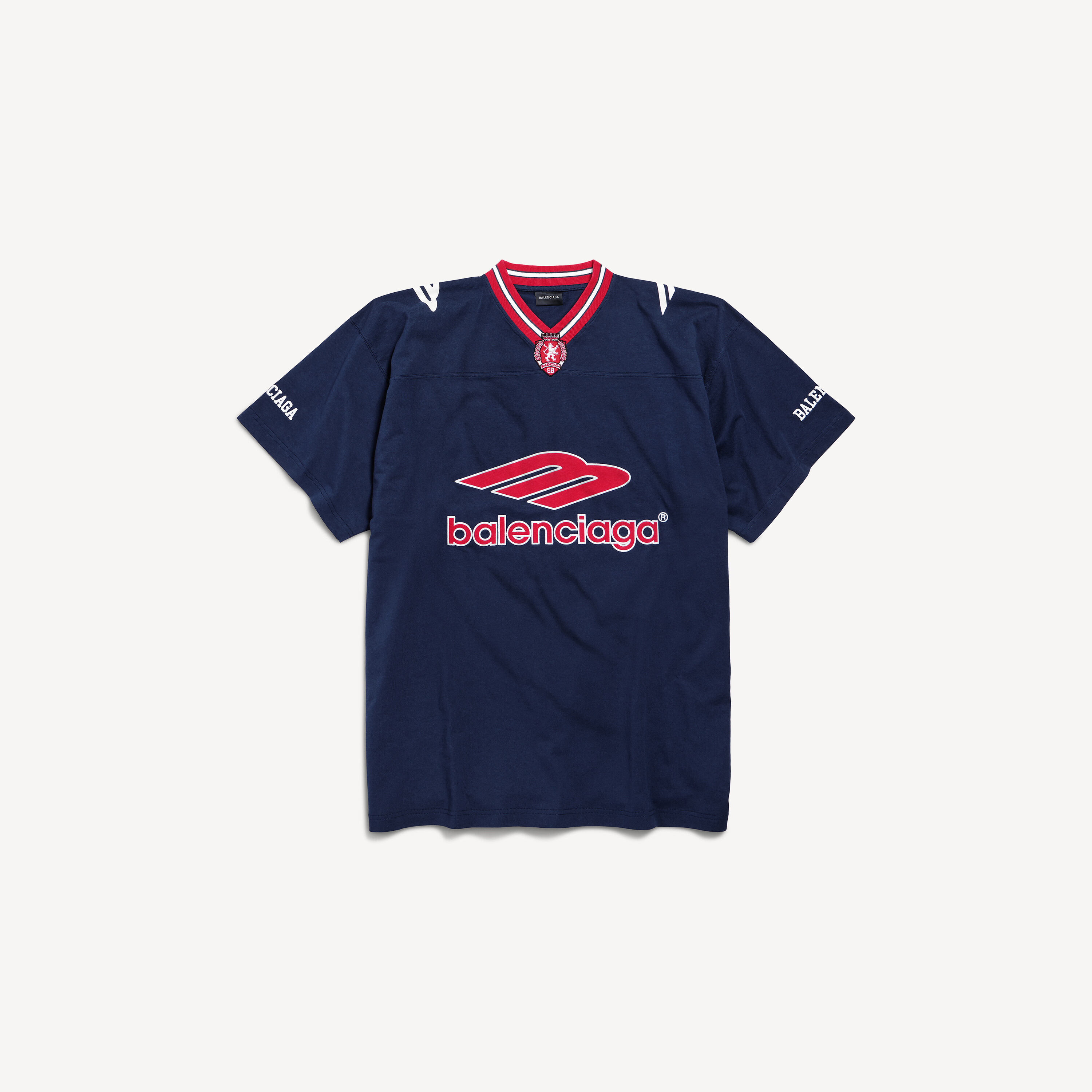 Men's 3b Football V-neck T-shirt Oversized in Dark Navy/red