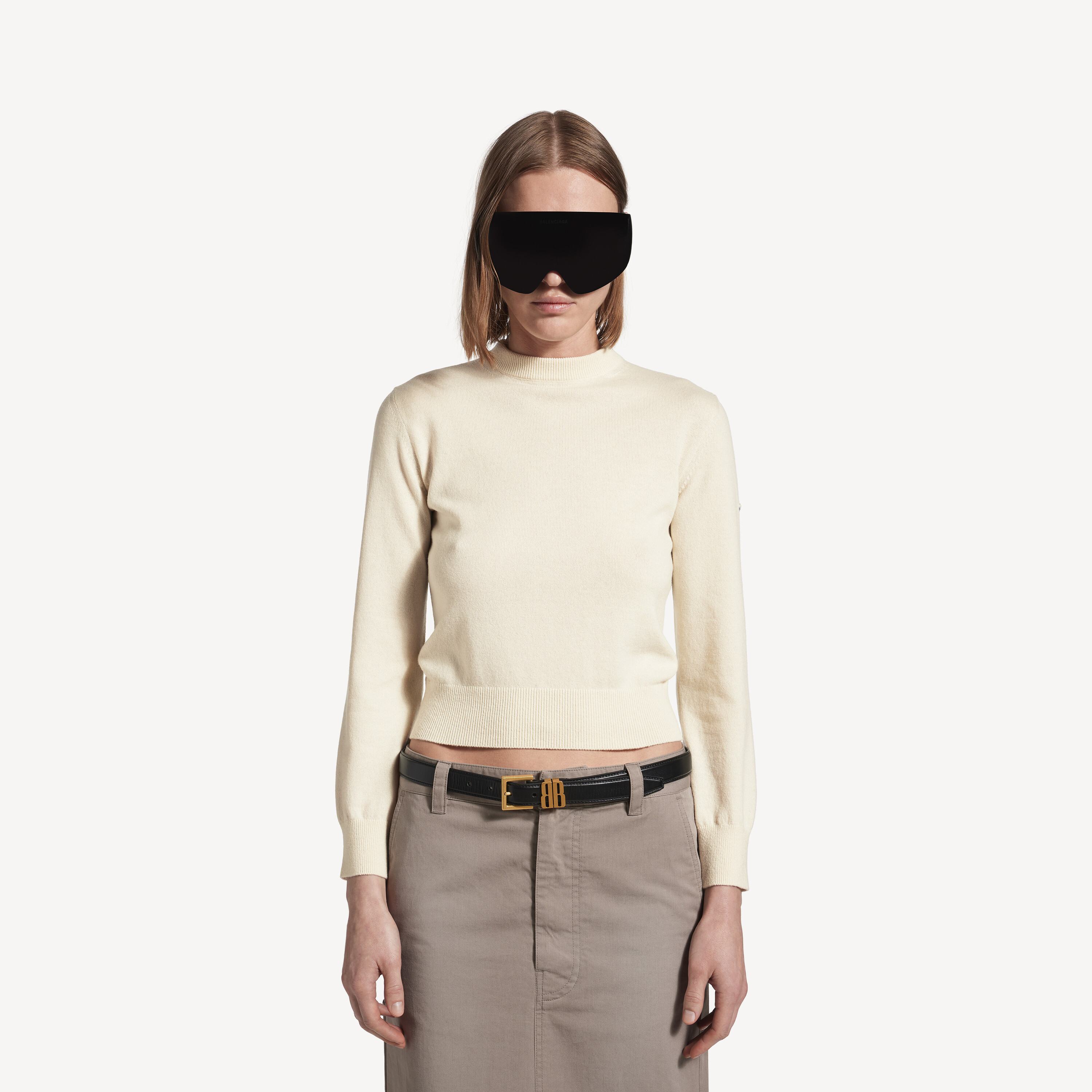 美品△正規品 BALENCIAGA バレンシアガ 460398 メランジコットンミックスニット クロップド丈 長袖 セータートップス グリーン系 S 伊製 BALENCIAGA - 美品△正規品 BALENCIAGA バレンシアガ 460398 メランジ