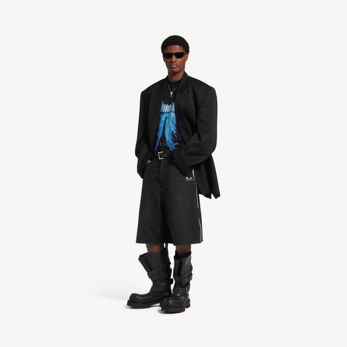 Pantal&oacute;n Corto Vaquero Detalle Ribete para Hombre en Negro/marr&oacute;n Oscuro - Hombre | Balenciaga Espa&ntilde;a ES - Image 1