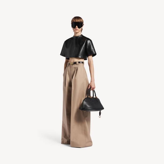 Women's Cropped T-shirt in Black - Women | Balenciaga Cyprus EN - Image 3