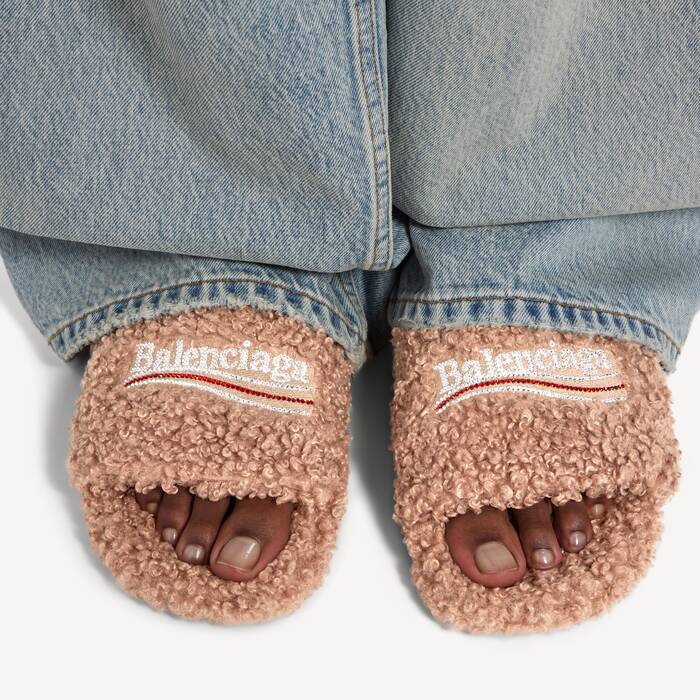 Women's Furry Open Mule in Bisque/white/red - Women | Balenciaga Sweden EN - Image 3