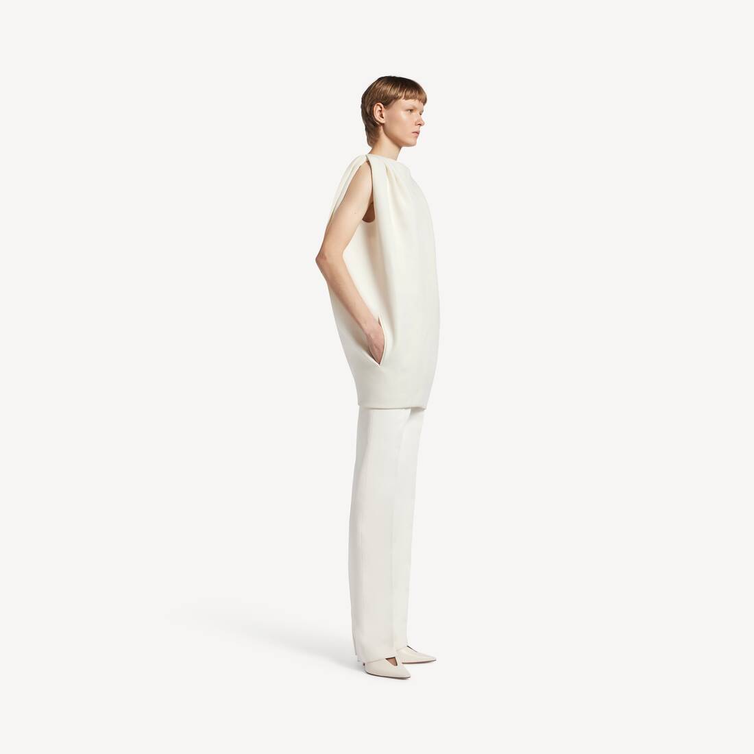 Women's Short Sack Dress in Ivory | Balenciaga Canada EN - Image 3