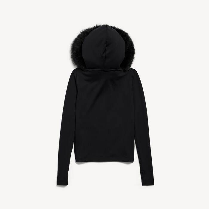 Women's Furry Zip-up Hoodie in Washed Black - Women | Balenciaga Lithuania EN - Image 2