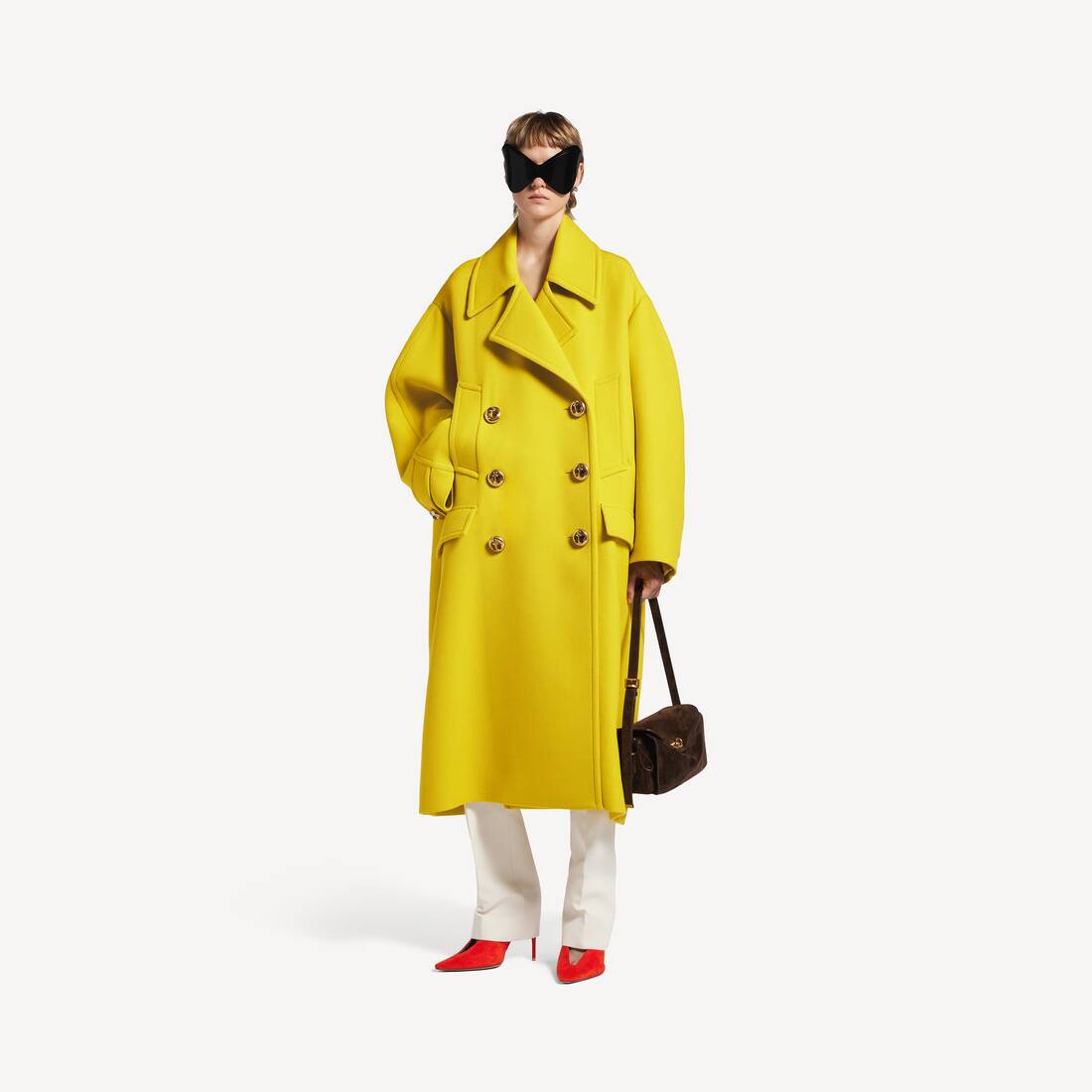 Women's Long Peacoat in Yellow | Balenciaga Hungary EN - Image 2