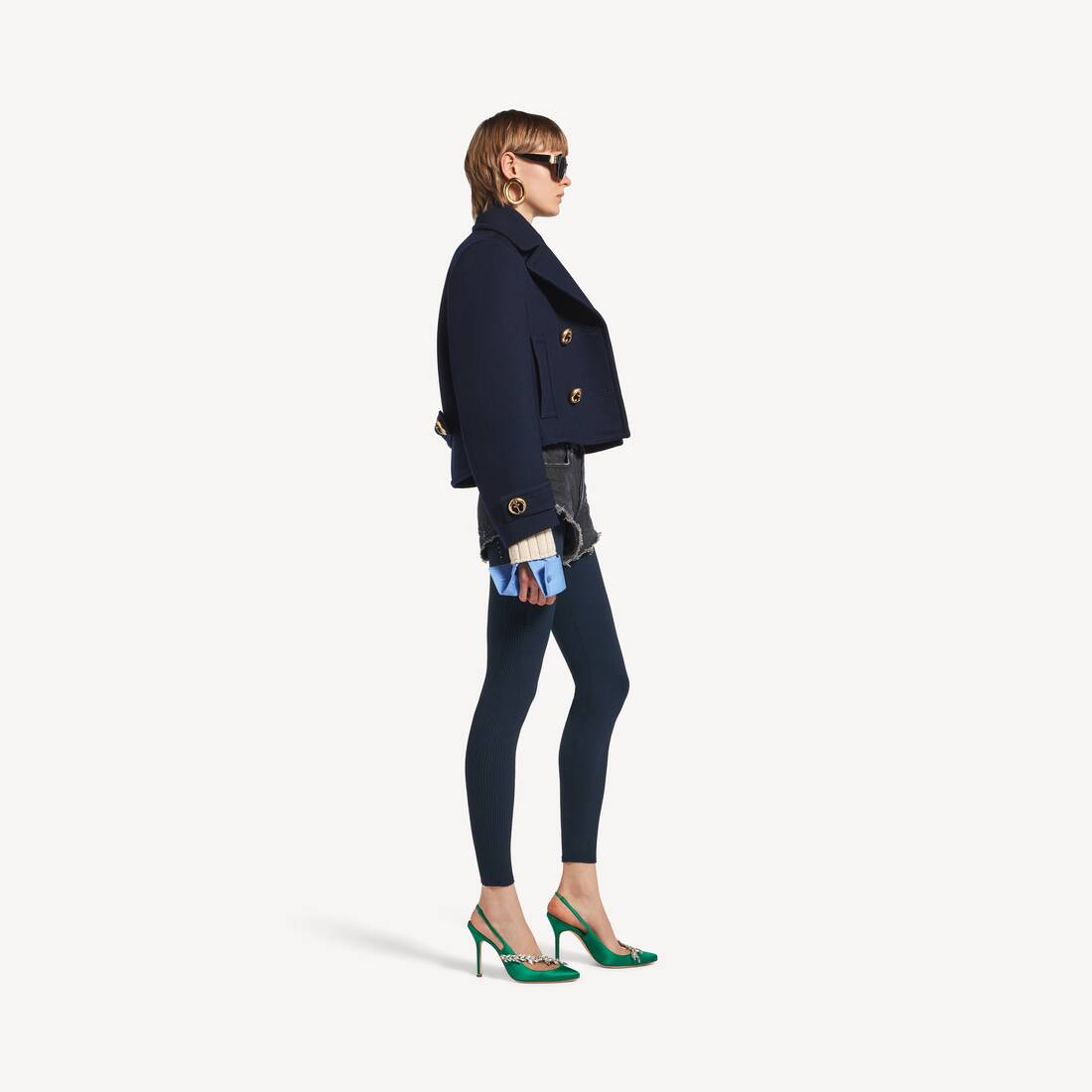 Women's Cropped Peacoat in Navy | Balenciaga Canada EN - Image 3