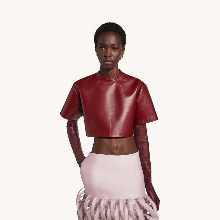 Women's Cropped T-shirt in Burgundy - Women | Balenciaga Portugal EN - Image 1