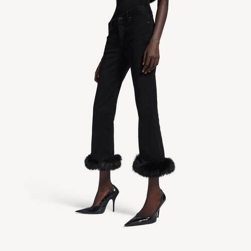 fur trim flared capri pants