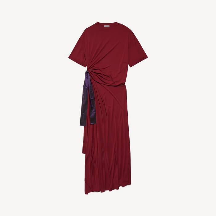 Women's Draped T-shirt Dress in Red - Women | Balenciaga United States EN - Image 2