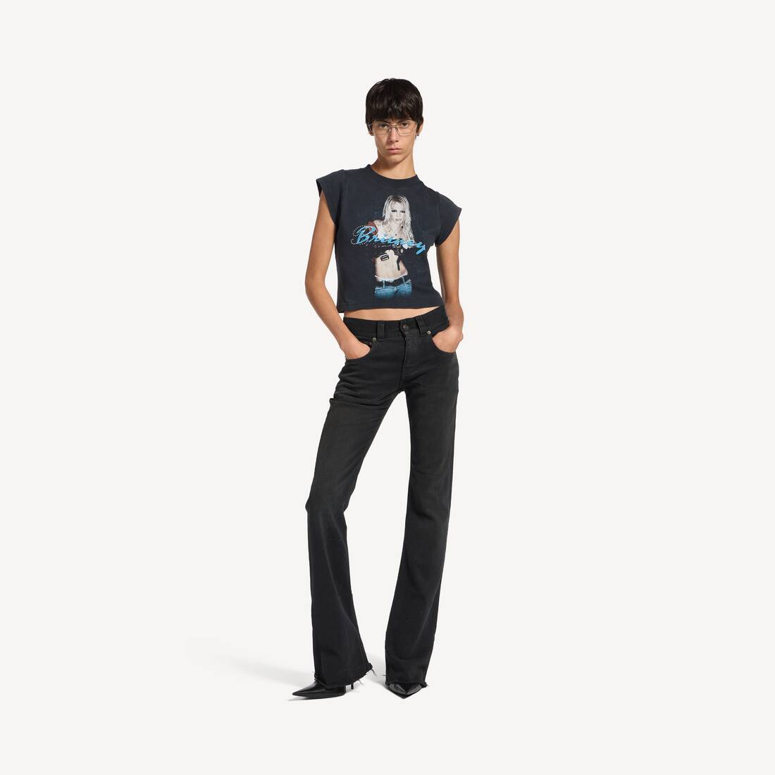 Women's Balenciaga Music | Britney Spears Series Shrunk T-shirt in Faded Black /blue | Balenciaga United States EN - Image 2