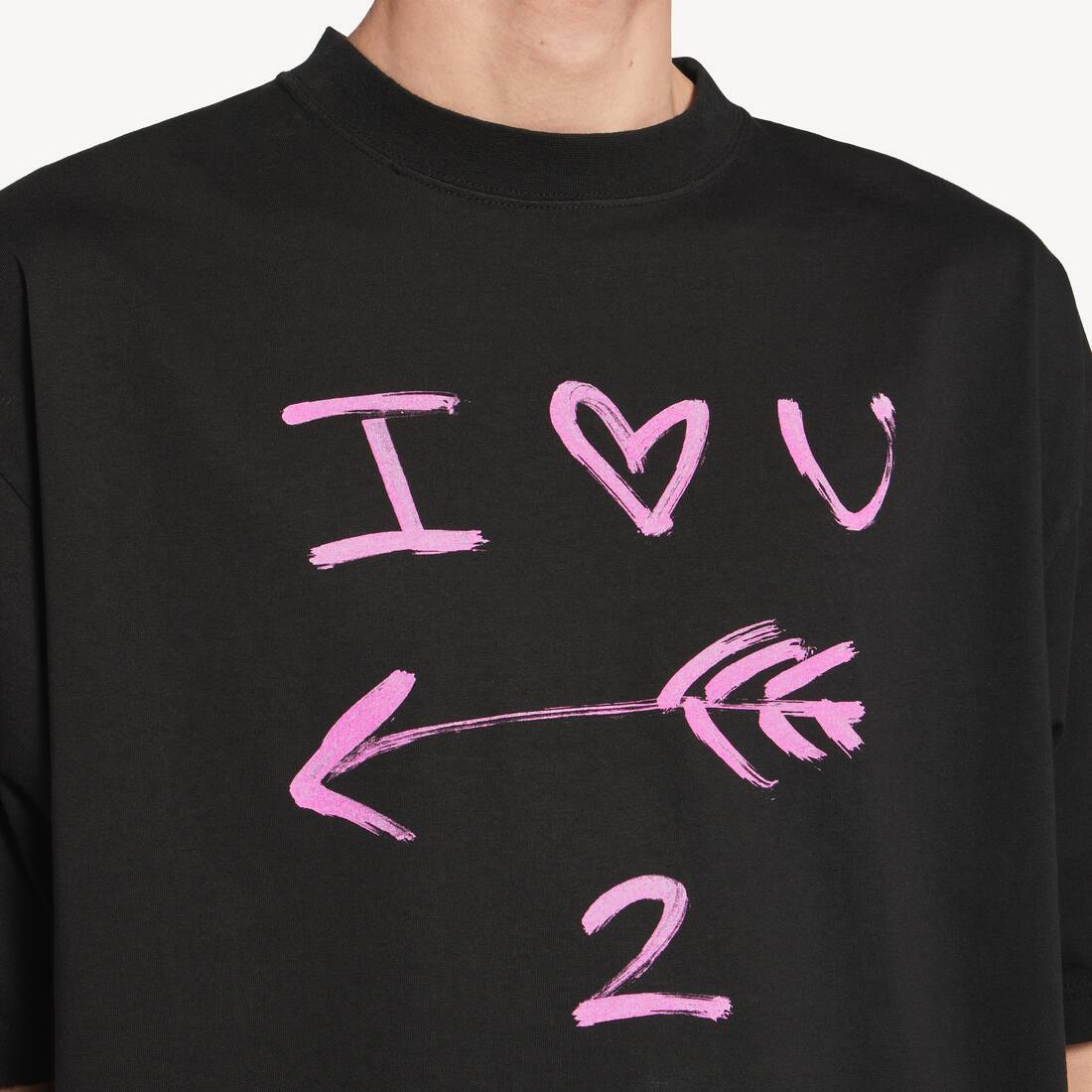Men's I<3 U Medium Fit T-shirt in Black | Balenciaga United States EN - Image 6