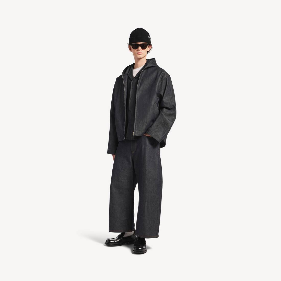 Giacca Denim Con Cappuccio da Uomo in Indaco Grezzo | Balenciaga Italia IT - Image 2