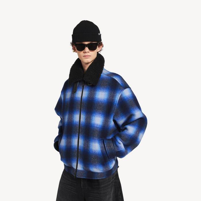 Men's Flannel Bomber Jacket in Blue/black - Men | Balenciaga Australia EN - Image 3