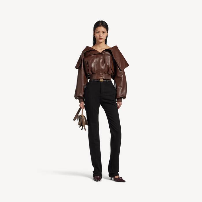 Women's Wrap Collar Blouson in Dark Brown - Women | Balenciaga Australia EN - Image 3