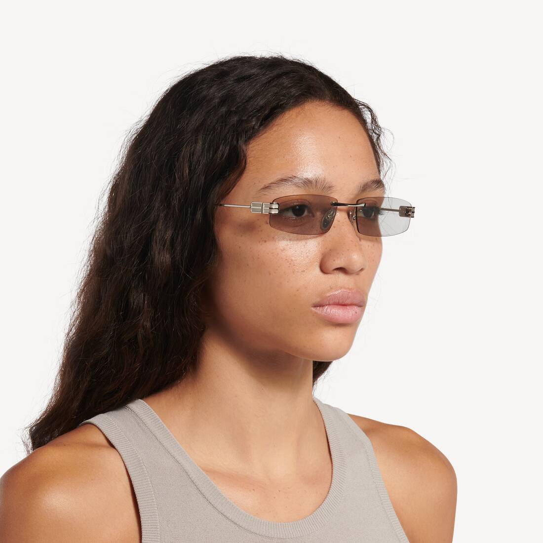 Women's Gossip Rectangle M Sunglasses in Silver | Balenciaga Netherlands EN - Image 7
