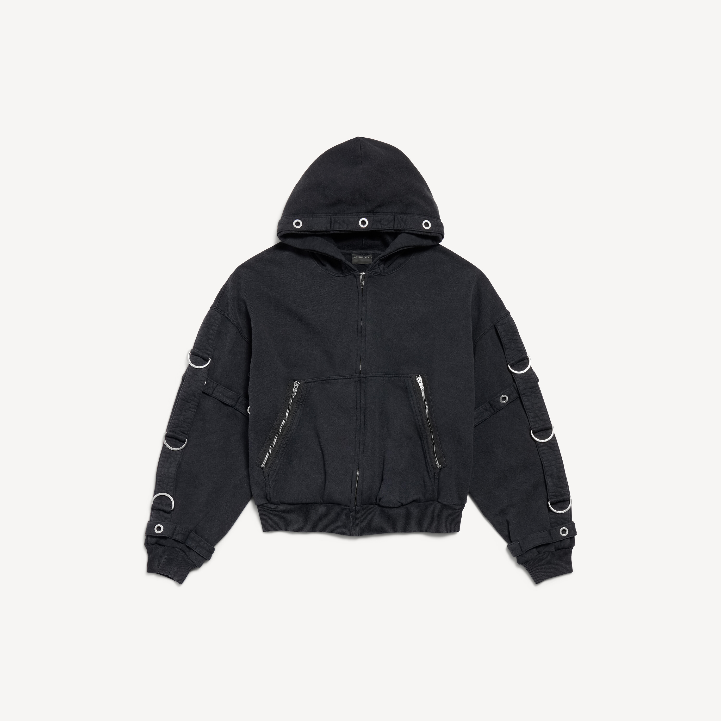 Men's D-ring Cargo Zip-up Hoodie in Faded Black