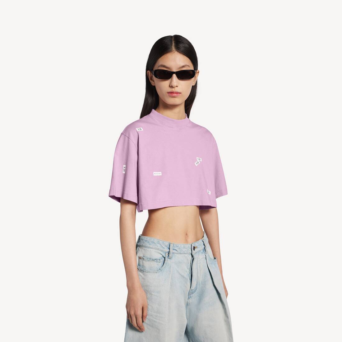 Women's 520 Stickers Cropped T-shirt in Old Pink/white | Balenciaga United Kingdom EN - Image 5