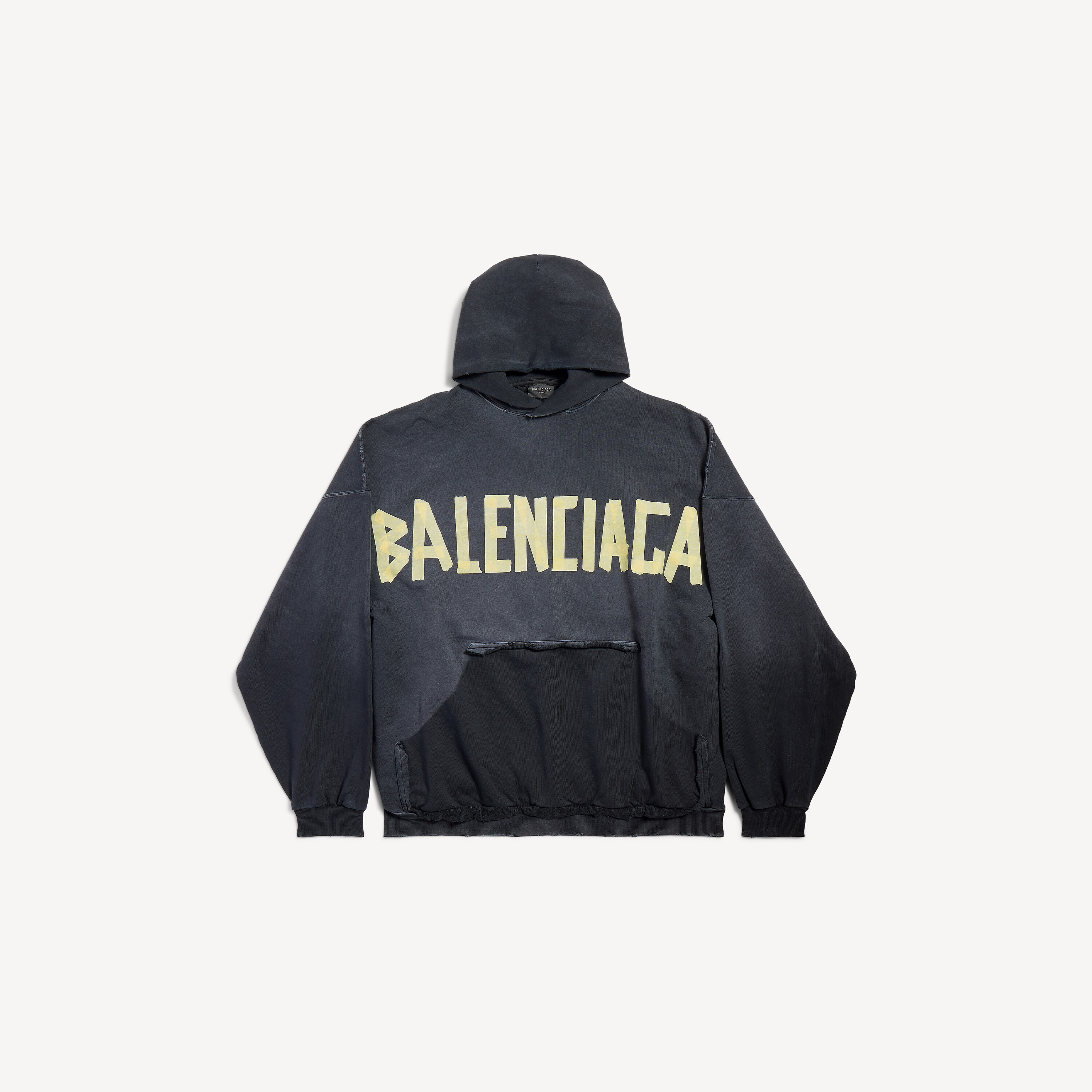 Tape type ripped pocket hoodie oversized