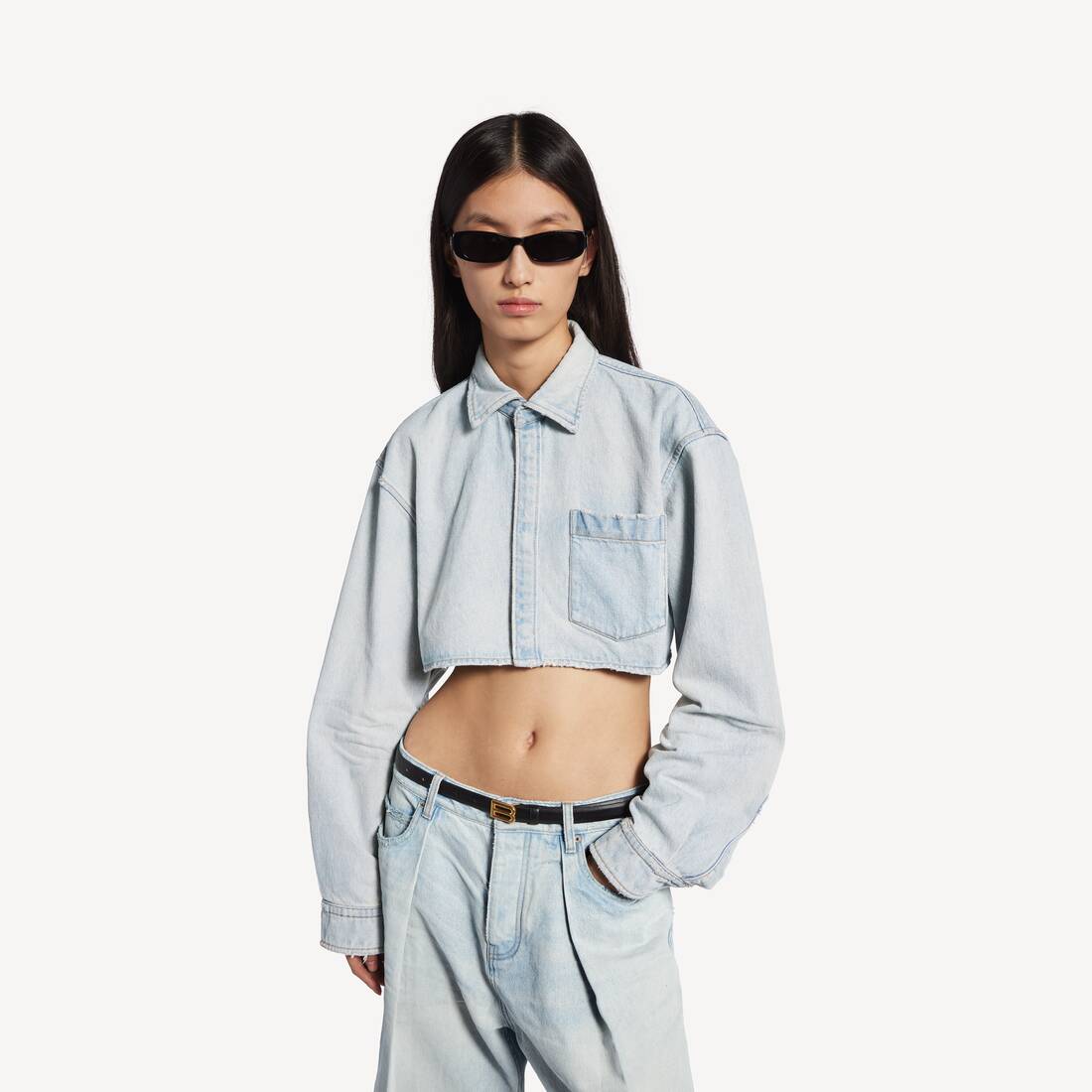 Camisa Corta para Mujer en Azul Claro | Balenciaga Espa&ntilde;a ES - Image 5