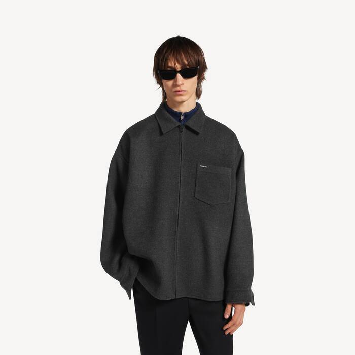 Surchemise En Laine Bross&eacute;e pour Homme en Gris Chin&eacute; - Homme | Balenciaga France FR - Image 1