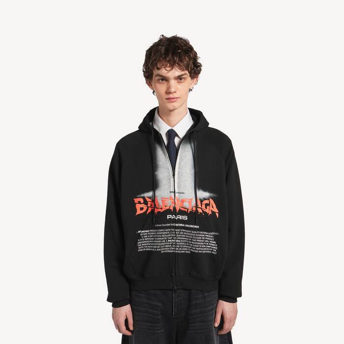 Men's The Door Oversized Zip-up Hoodie in Black - Men | Balenciaga United Kingdom EN - Image 1