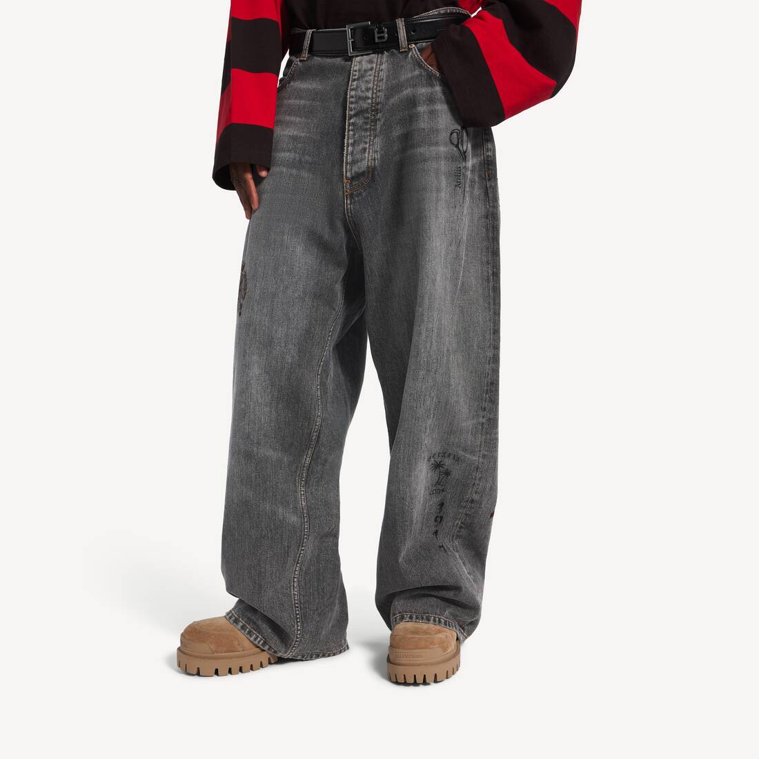 Men's Tattoo Baggy Pants in Dark Grey | Balenciaga Netherlands EN - Image 4