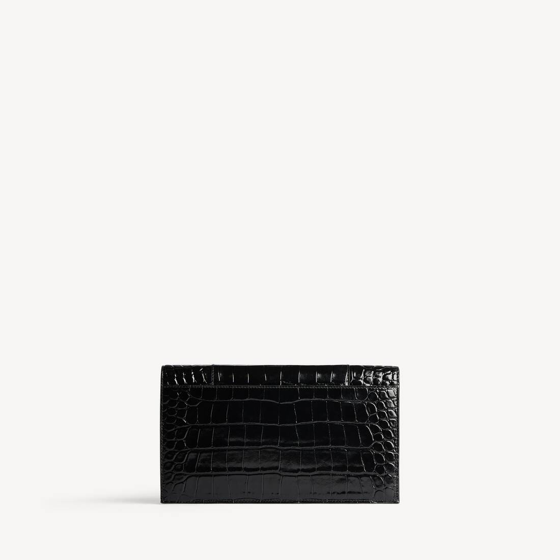 Hourglass Kleine, Flache Pochette Mit &Uuml;berschlag Und Krokodilpr&auml;gung  f&uuml;r Damen in Schwarz | Balenciaga Deutschland DE - Image 3
